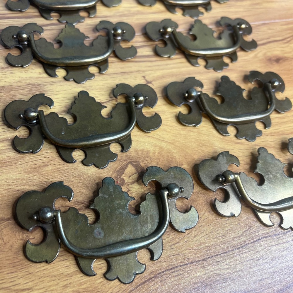 Lot 8 Vintage French Provincial Antique Brass Bail Draw Pull Handles 3" Center